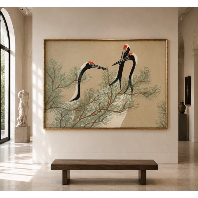 Cranes, Kamisaka Sekka, Japanese Woodblock Art Print Reproduction, 30" X 20" For Sale In Buffalo - Image 6 of 8