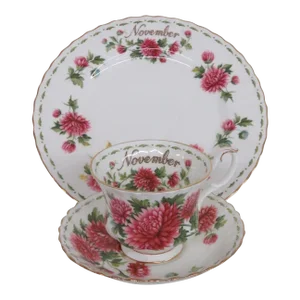 Royal Albert Bone China November Chrysanthemum Tea Cup Saucer Plate Set 3780b