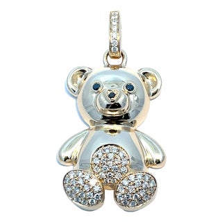 14k Yellow Gold Diamond Teddy Bear Pendant For Sale