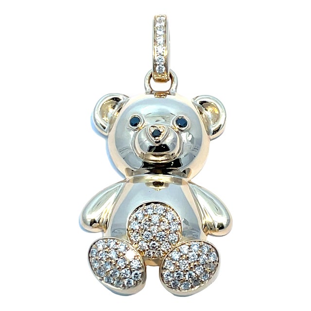 14k Yellow Gold Diamond Teddy Bear Pendant For Sale