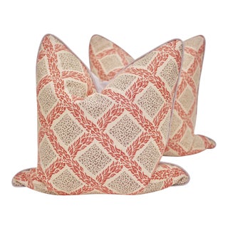 Jane Shelton ""Leopard and Leaf" 22" Square Linen Pillows - a Pair For Sale