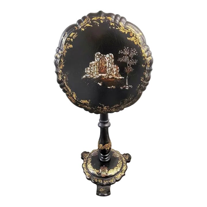 Rococo Revival Black and Gold Papier Mache Tilt-Top Table With ...