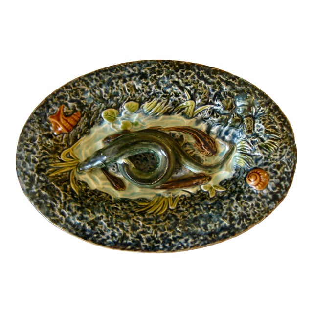 Late 19th Century French Palissy Majolica Wall Fish Plater For Sale