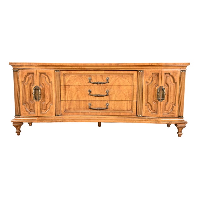 Karges Style French Regency Louis XVI Carved Fruitwood Long Dresser or Credenza, Circa 1960s For Sale