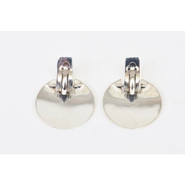 Silver Vintage 1960's Sterling Silver Modernist Dangle Disk Clip on Earrings, A Pair For Sale - Image 8 of 9