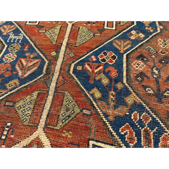 Red Antique Kashkuli Qashqai Double Medallion Tribal Rug - 3'9" X 5'5" For Sale - Image 8 of 11