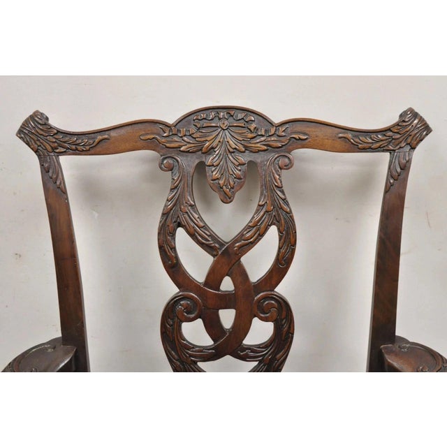 Antique Chippendale Georgian Carved Mahogany Ball and Claw Leather Arm Chair For Sale - Image 4 of 12