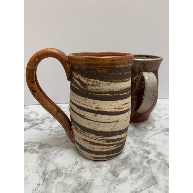Vintage Handmade Raku Pottery Large Coffee Mugs, Set of Two For Sale - Image 11 of 12