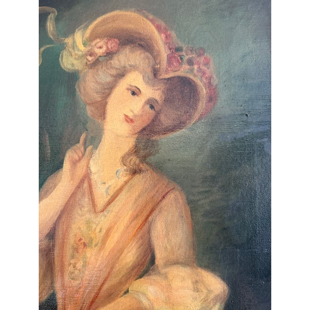 Antique Oil Portrait Young Woman European Lady Gilt Frame 19th Century For Sale - Image 10 of 12