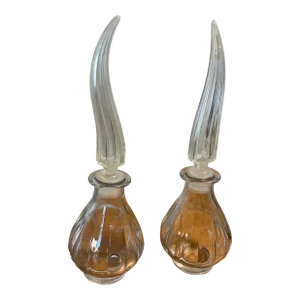 Mid 20th Century Vintage Glass Vessels / Perfume Bottles With Talon Tops- Set of 2