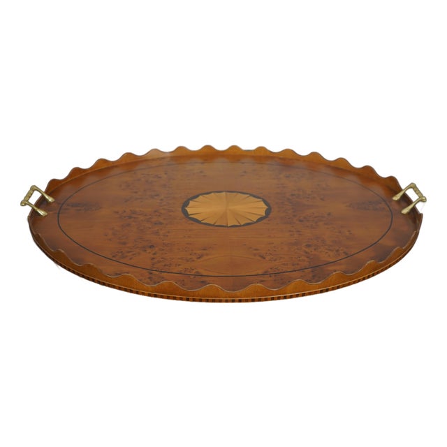 Adam Style Birdseye Maple Top Scalloped Serving Tray For Sale