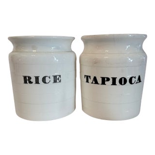 Pair of 19th-Century English Ironstone Pantry Jars With Original Lids For Sale