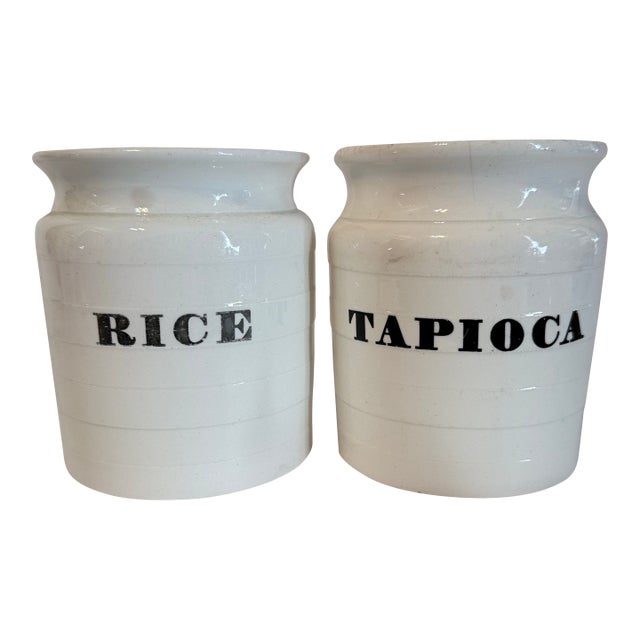Pair of 19th-Century English Ironstone Pantry Jars With Original Lids For Sale