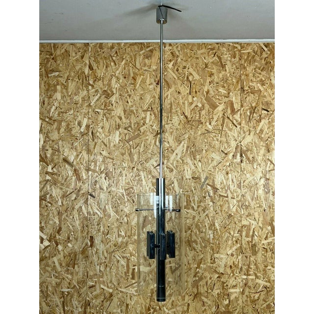 Mid-Century Modern Large Glass and Chrome Chandelier Pendant Lamp from Limburg For Sale - Image 3 of 11