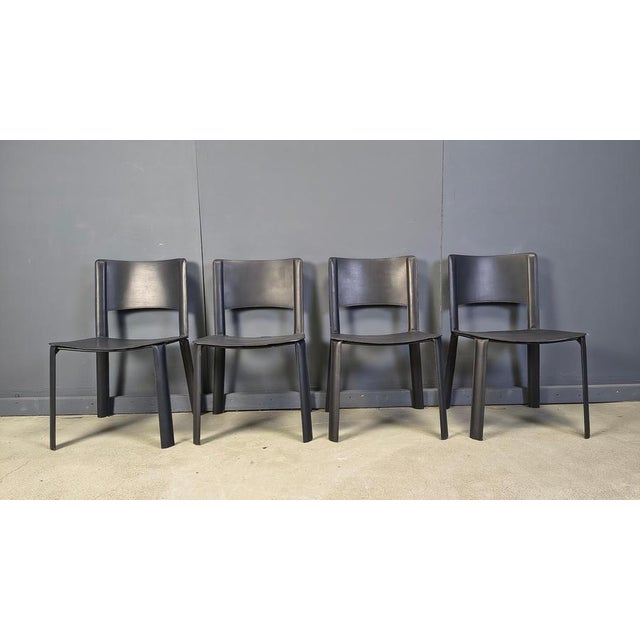Vintage Black Leather Dining Chairs, Italy, 1980s, Set of 4 For Sale - Image 14 of 17