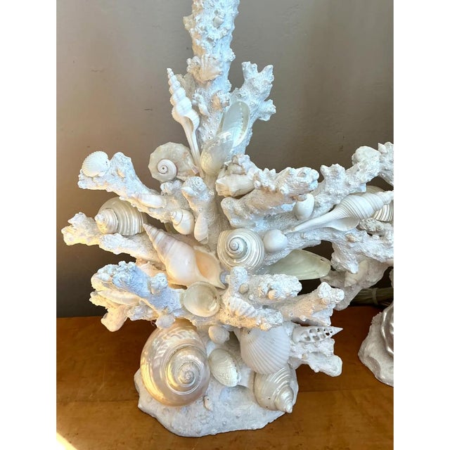 Vintage Shell and Plaster Faux Coral Table Lamps - Pair For Sale - Image 4 of 12