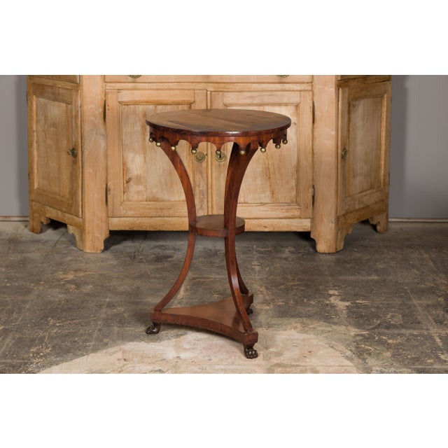 Italian 1800s Walnut Guéridon Side Table with Carved Apron and Gilt Spheres For Sale - Image 4 of 12