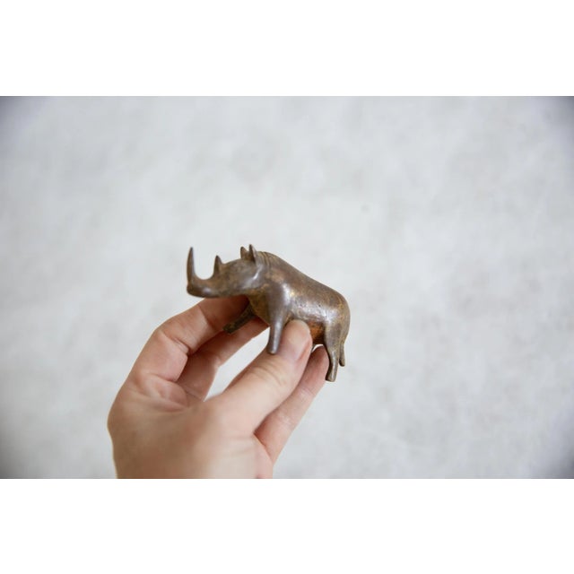 Vintage African Medium Bronze Alloy Thin Nosed Rhino For Sale - Image 4 of 6
