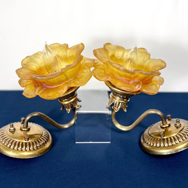 1960s Rare Authentic Feldman Lighting Co. Custom Resin & Bronzed Brass Sconces - A Pair For Sale - Image 10 of 16