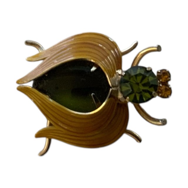 Vintage Alice Caviness Bug Insect Brooch With Glass and Crystal For Sale - Image 4 of 7
