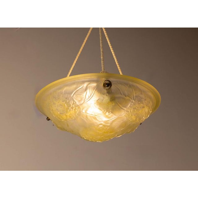Gold Molded Glass Bowl Pendant Light with Floral Design, 1890s For Sale - Image 8 of 9