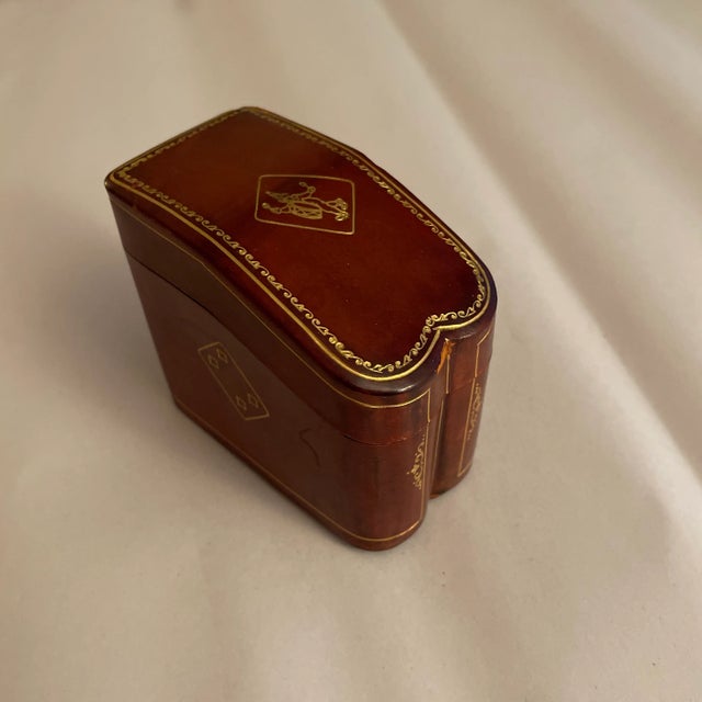Brown Italian Gilt Leather Card Box For Sale - Image 8 of 8