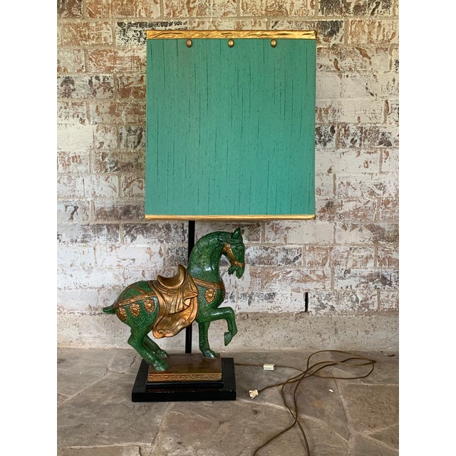 1950s 1950’s Frederick Cooper Tang Horse Lamp With Shade For Sale - Image 5 of 5
