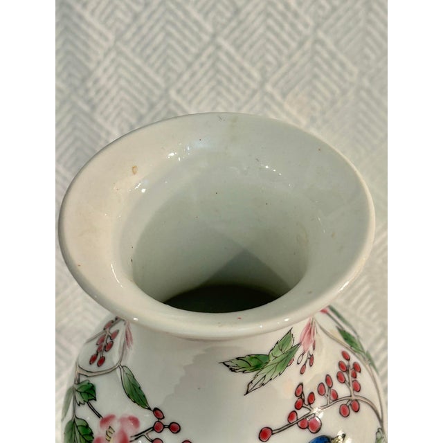 Late 20th Century Vintage Chinoiserie 10” Porcelain Vase With Birds and Cherry Blossoms For Sale - Image 5 of 7
