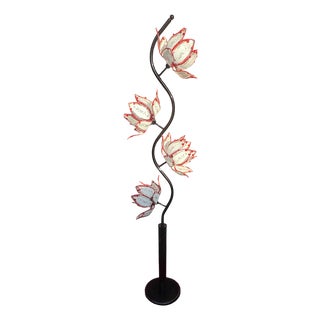 Vintage Metal and Glass Floor Lamp with Lotus Flower Shade, 1970s For Sale