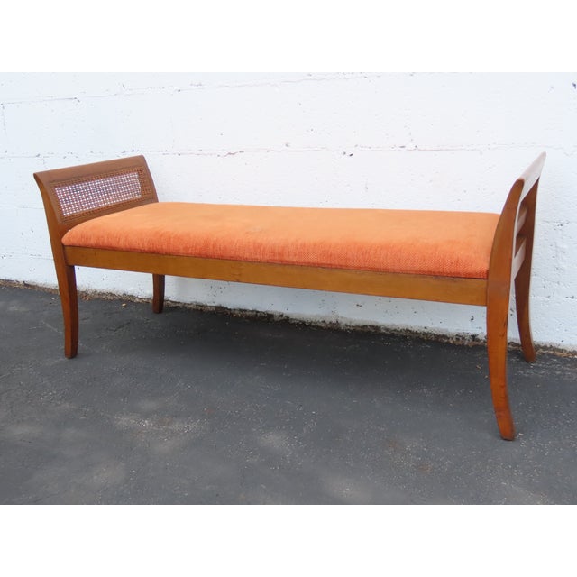 Mid-Century Modern Mid Century Modern Caned Long Upholstered Window Hall End of Bed Bench 6636 For Sale - Image 3 of 15