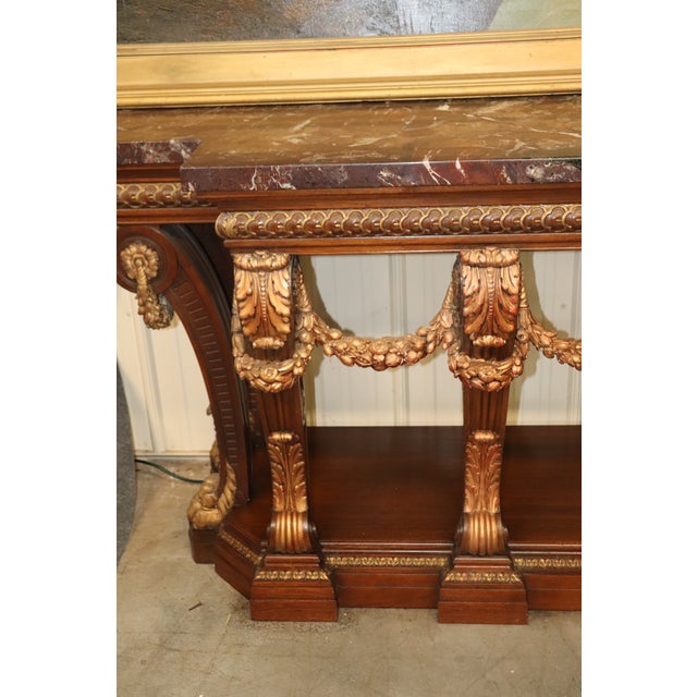 Wood Monumental French Northwind Masque Gilded Walnut Marble Top Console Table For Sale - Image 7 of 12