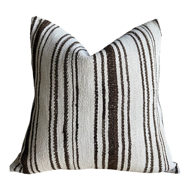 Vintage Rug Pillow Cover With Stripes For Sale