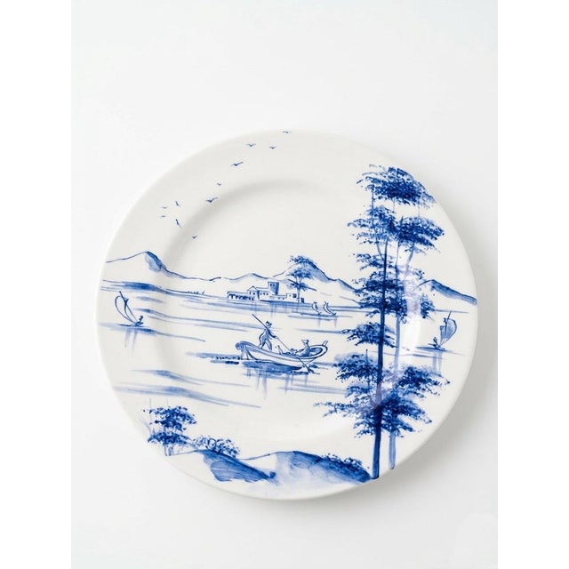 2000 - 2009 Vintage Laboratorio Paravicini Milano Hand-Painted Blue & White Landscape Plates - Set of 4 For Sale - Image 5 of 10