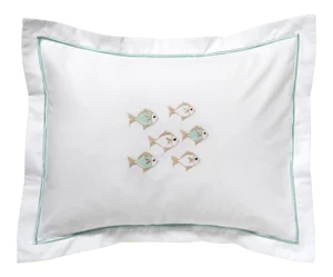 Aqua School of Fish Boudoir Pillow Cover, Embroidered