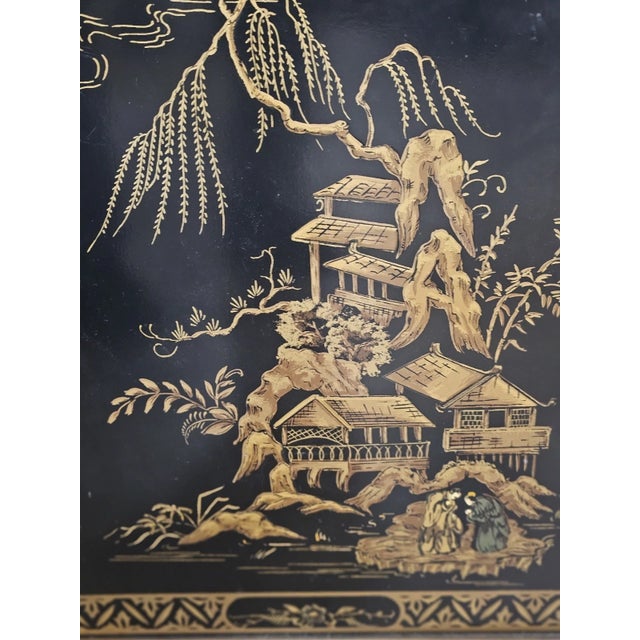 Late 20th Century Late 20th Century Drexel Heritage Black Lacquer Et Cetera Chinoiserie China Cabinet Bookcase For Sale - Image 5 of 11