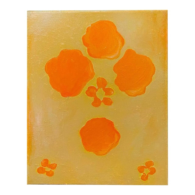 Abstract Orange Flower Oil Painting: Framed Contemporary Fine Art Canvas For Sale