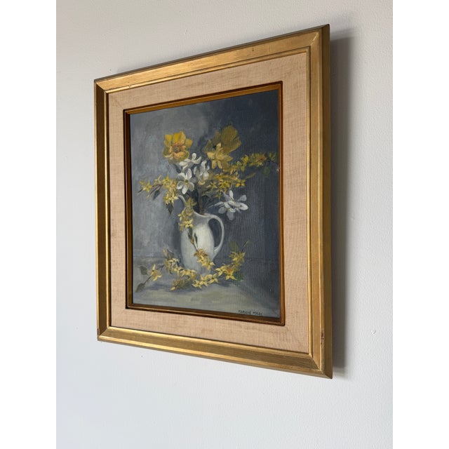 1960s Vintage Marion Maas Floral Still Life Oil on Canvas Painting, Framed For Sale - Image 4 of 12
