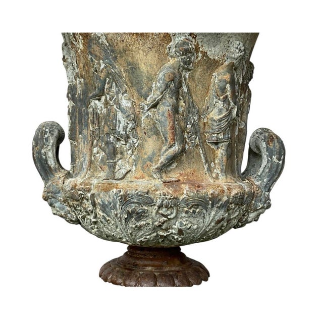 19th Century French Cast Iron Medici Borghese Garden Urns Pair For Sale - Image 13 of 18