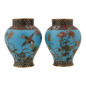 Pair of Antique Japanese Meiji Cloisonne Enamel Vases