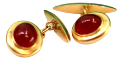 Yellow Gold Cufflinks with Garnet-Colored Oval Cabochons, Set of 2