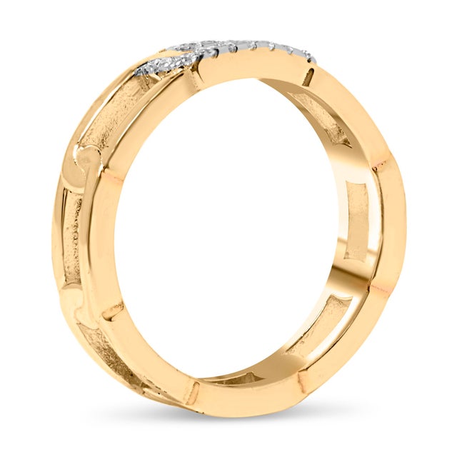 10K Yellow Gold Diamond Accent Paperclip Band Ring (I-J Color, I2-I3 Clarity) - Size 9 For Sale - Image 4 of 6