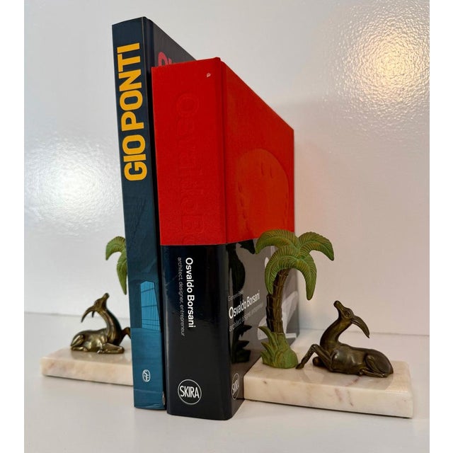 Aqua Art Deco French Bookends with Gazelles and Palm Trees, 1930s, Set of 2 For Sale - Image 8 of 10