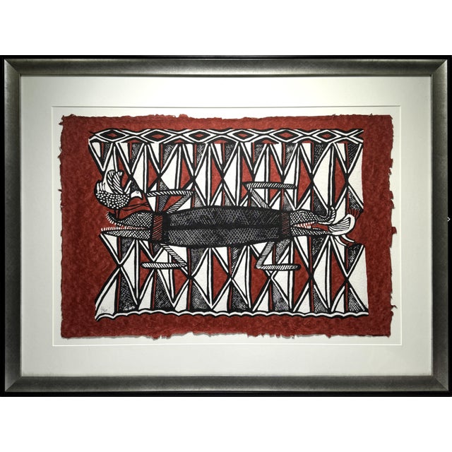 Swopa Sirigu, Two Birds and Crocodile, 2000s, Screenprint, Framed For Sale - Image 6 of 6