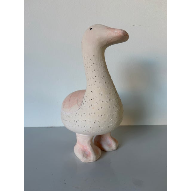 Vintage Handcrafted Ceramic Duck Sculpture in Soft Pink & Cream For Sale - Image 10 of 12