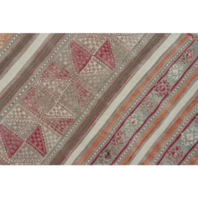 Mid 20th Century Colorful Turkish Vintage Embroidered Kilim With Stripes and Geometric Motifs For Sale - Image 11 of 11