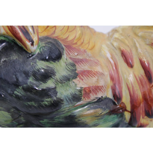 Ceramic Vintage Pair of Corbet Italian Majolica Porcelain Roosters - Signed For Sale - Image 7 of 18
