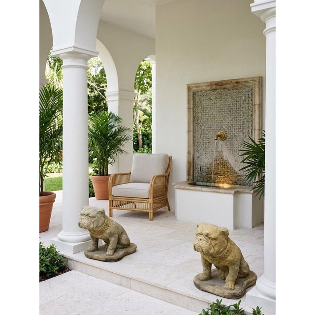 A Pair of Vintage Cast Stone English Bulldog Statuary For Sale - Image 12 of 12