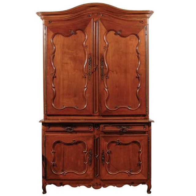 1750s French Louis XV Period Cherry Buffet, à Deux-Corps with C-Scroll Motifs For Sale - Image 9 of 9