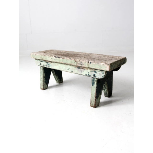 Green Antique Primitive Wooden Footstool For Sale - Image 8 of 10