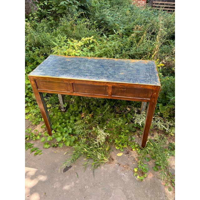 19th century Chinese console made of Jumu wood (southern elm) Painted, polished and marbleized paper covered Console Three...